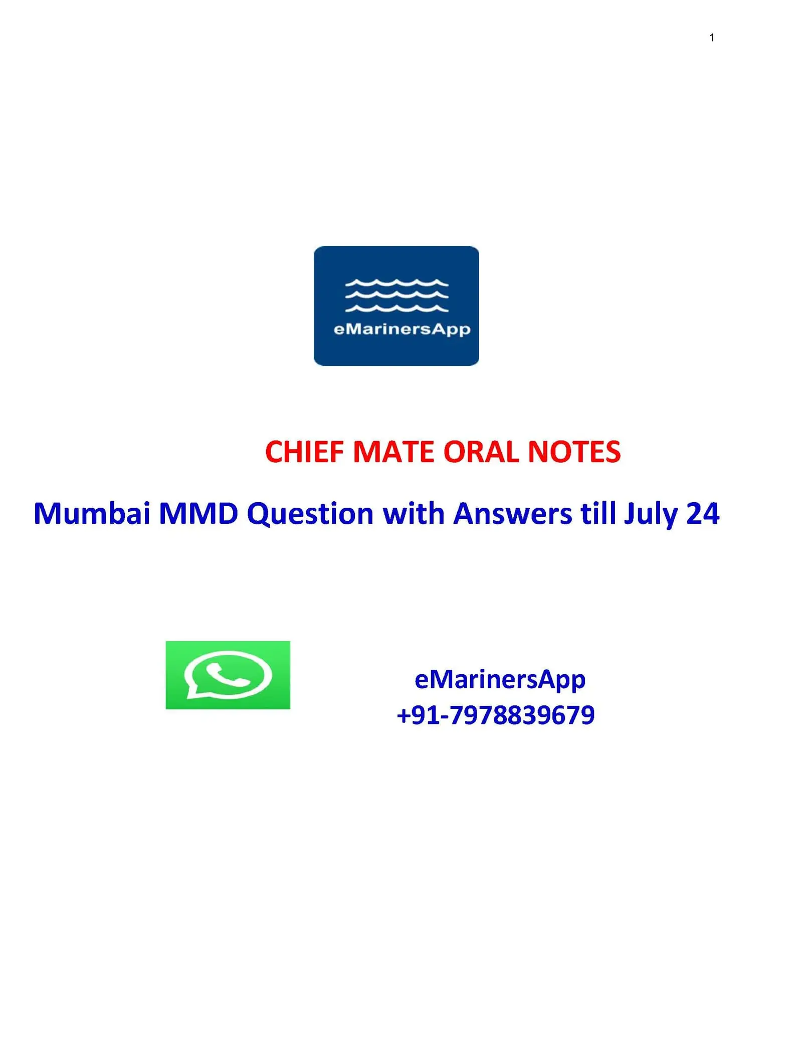 Mumbai MMD Question with Answers till July2024 Chief Mate Oral Notes