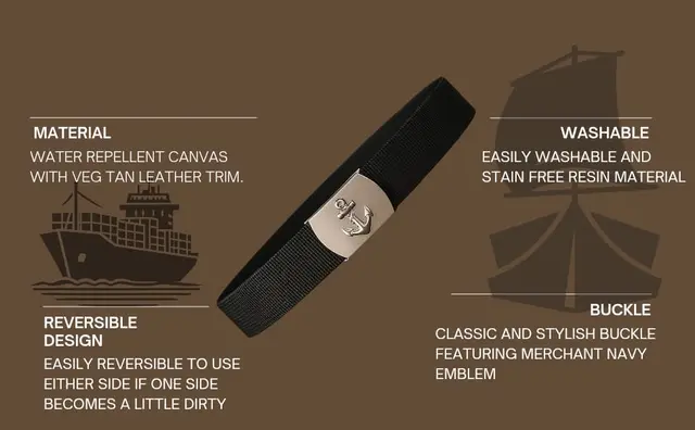 Merchant Navy Black Belt with Anchor Logo