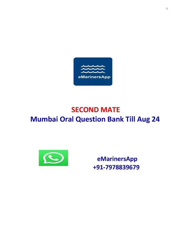 Mumbai Oral Question Bank Till Aug 2024 Second Mate Notes