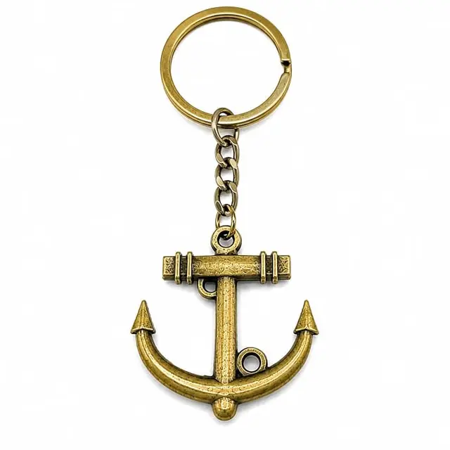 Metal Anchor Rope Key Chain Golden