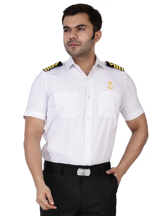 White Uniform Half Shirt With Front Anchor Design