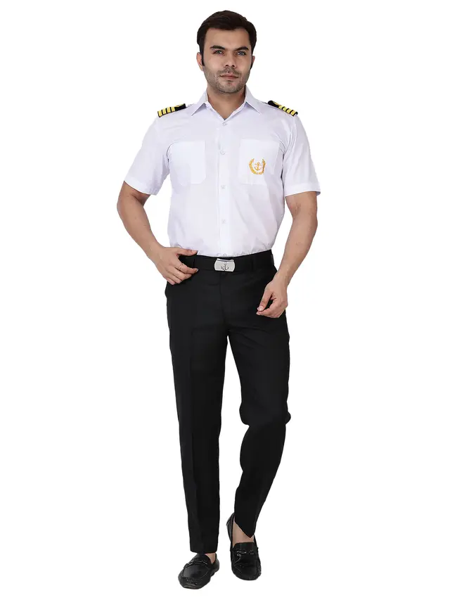 White Uniform Half Shirt With Front Anchor Logo