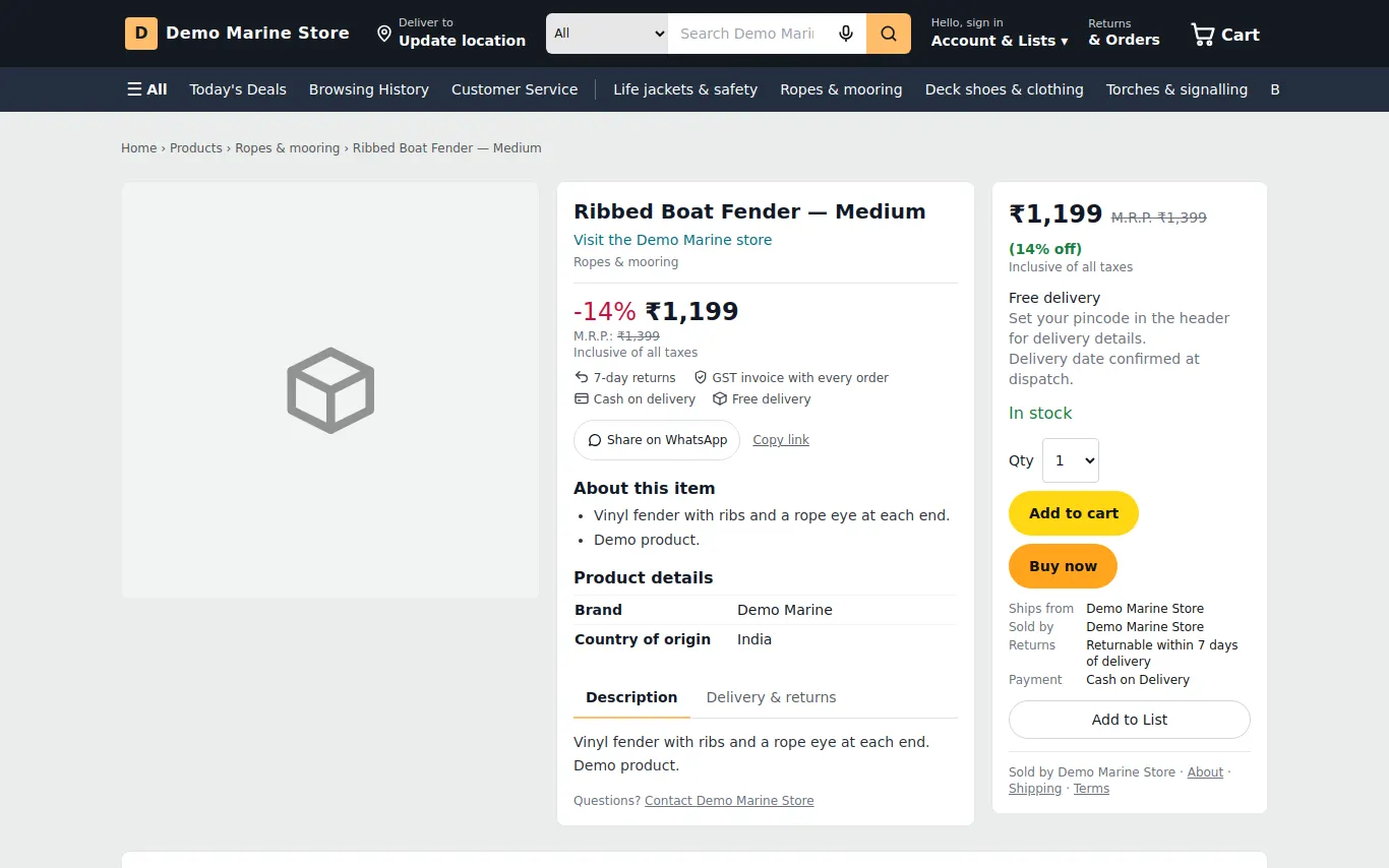 A product page in the demo shop